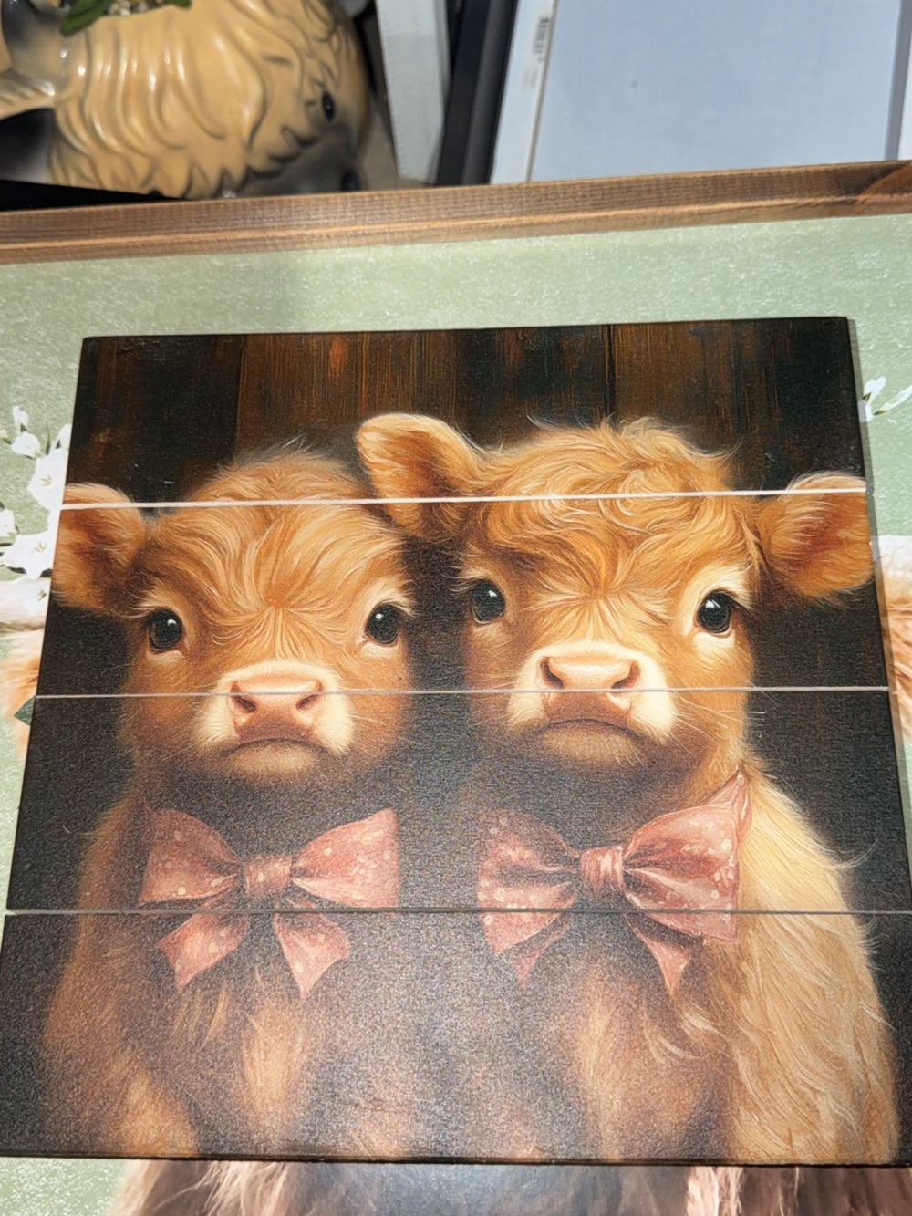 Adorable Twin Calf Wall Art with Pink Bows